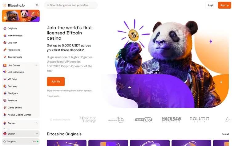 La home di bitcasino.io