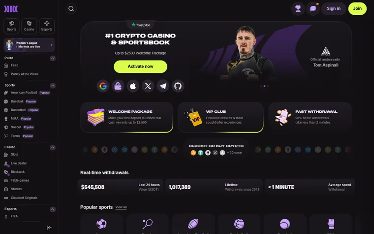 La home di cloudbet.com