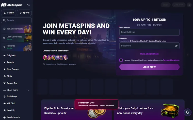 La home di metaspins.com