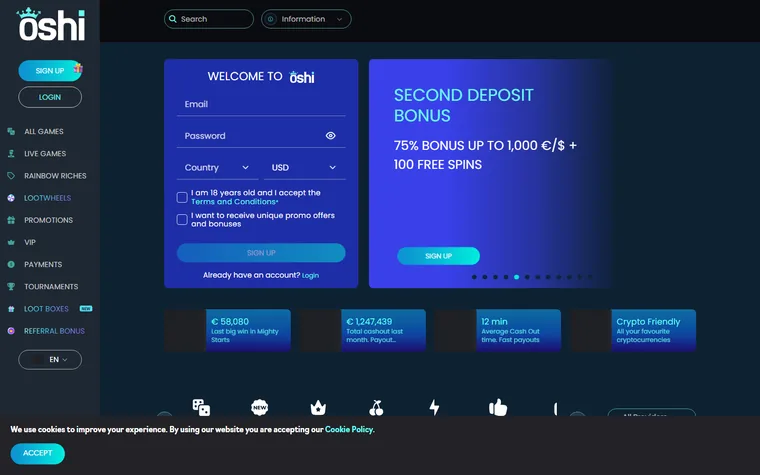 La home di oshi.io