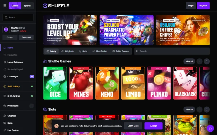 La home di shuffle.com